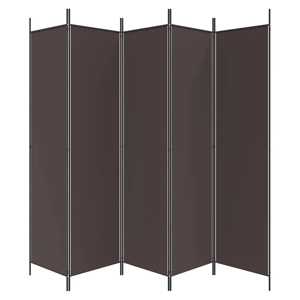 5-Panel Room Divider Folding Screen Brown Fabric 250 x 200 cm