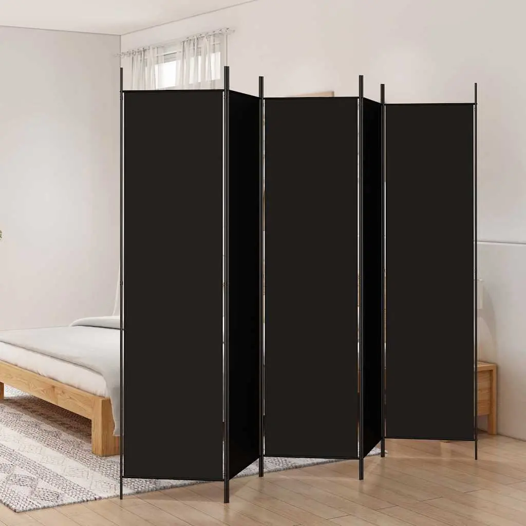 5-Panel Room Divider Folding Fabric Partition Black Iron Frame