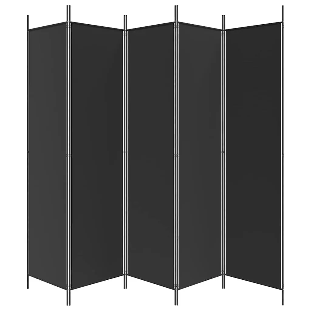 5-Panel Room Divider Folding Fabric Partition Black Iron Frame