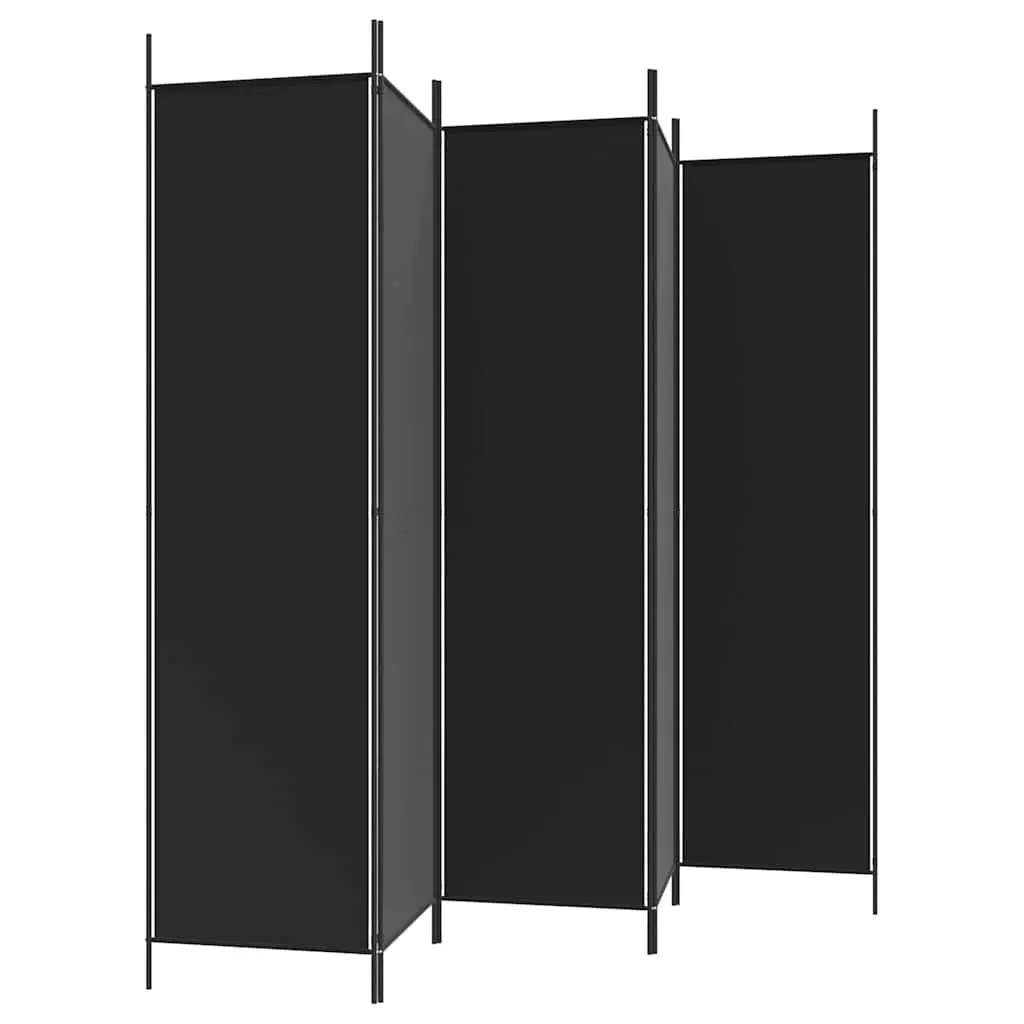 5-Panel Room Divider Folding Fabric Partition Black Iron Frame