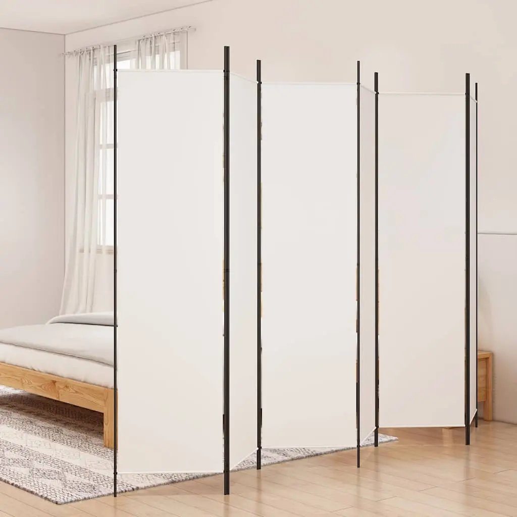 6 Panel Folding Room Divider White Polyester Privacy Screen 300x200 cm
