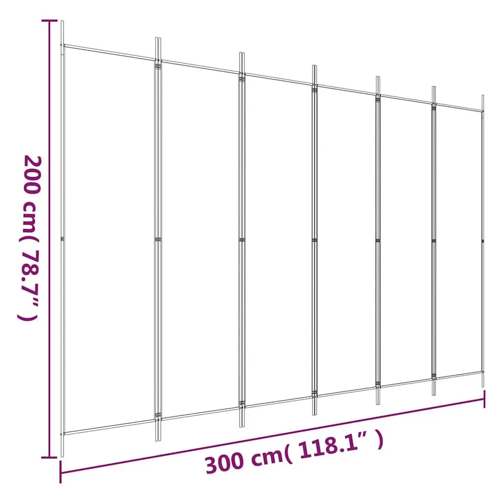Room Divider Screen Brown Fabric 300x200cm Folding 6-Panel Privacy Partition