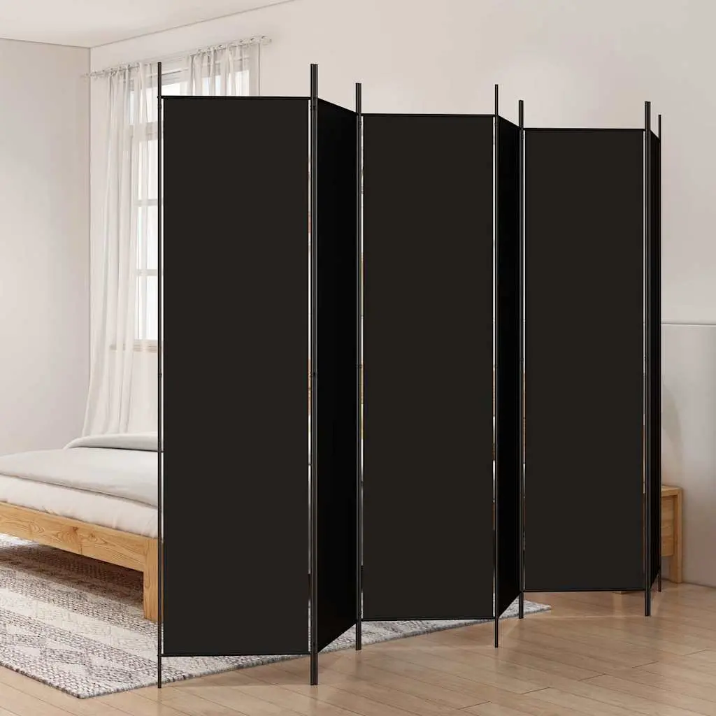 6-Panel Folding Room Divider Screen Polyester Iron 300x200cm Black