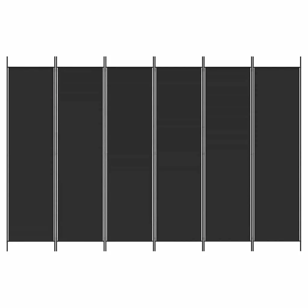 6-Panel Folding Room Divider Screen Polyester Iron 300x200cm Black