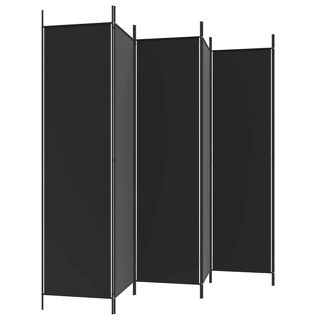 6-Panel Folding Room Divider Screen Polyester Iron 300x200cm Black