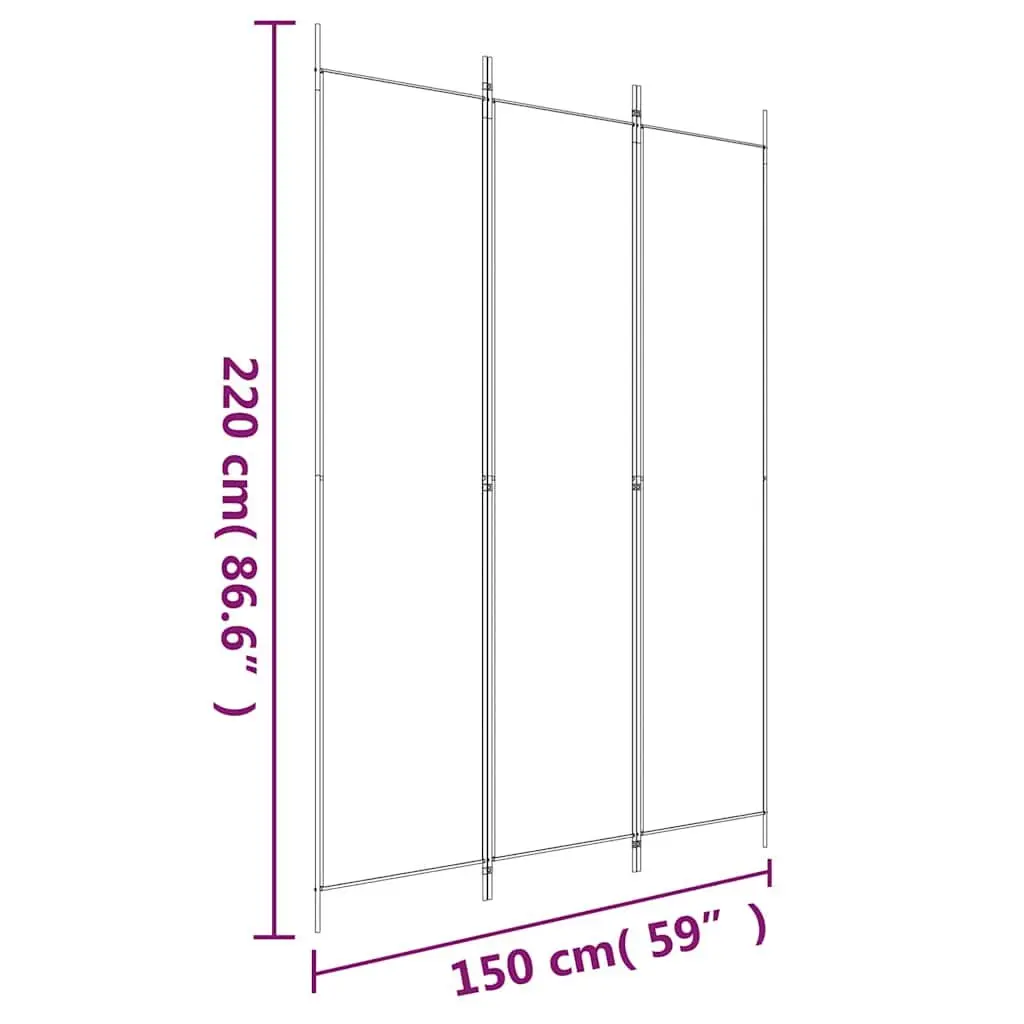 3-Panel Room Divider Screen Foldable Privacy Partition Fabric Black 150x220cm