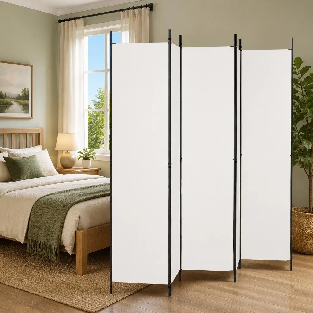 5-Panel Room Divider Folding Privacy Partition Fabric 250x220cm White