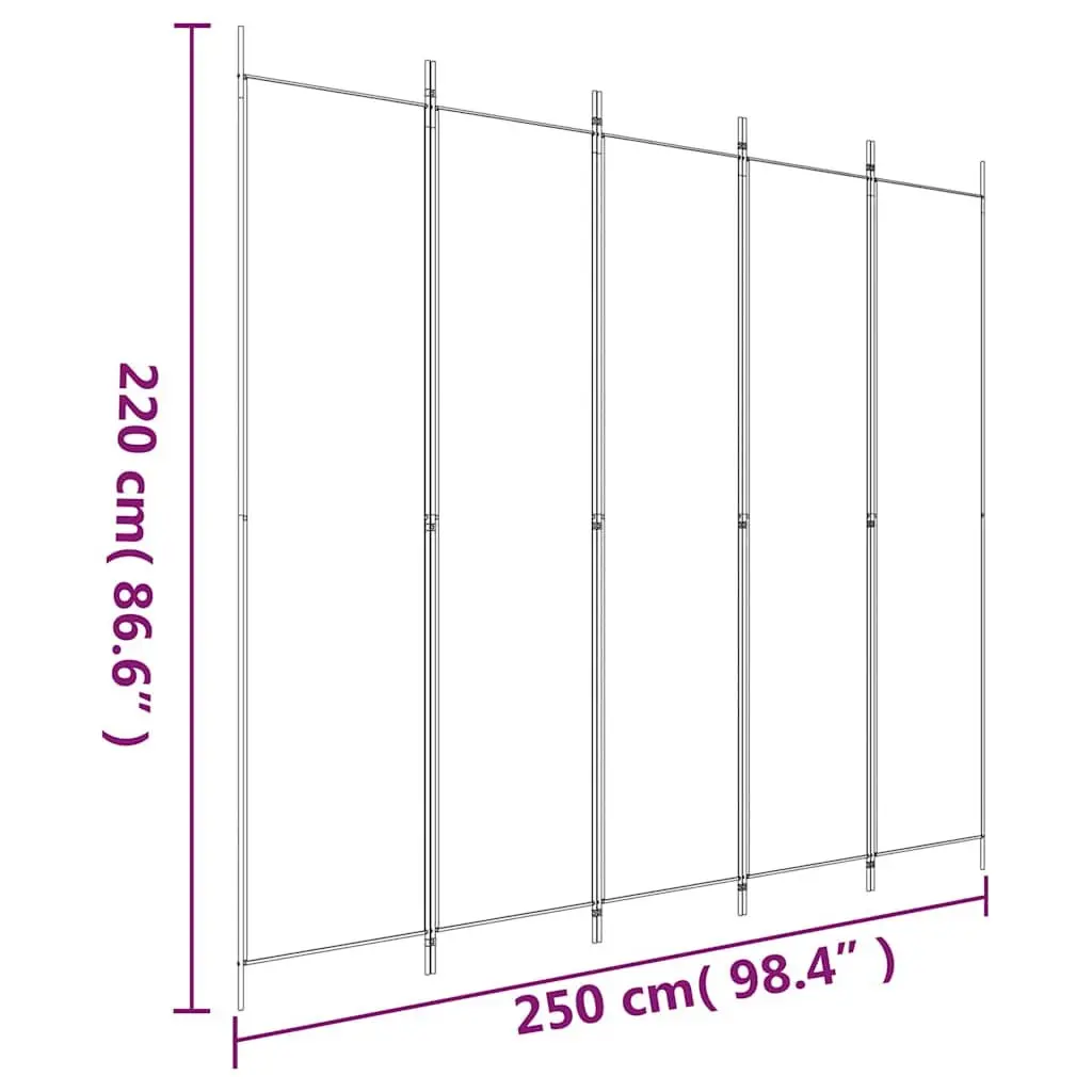 5-Panel Room Divider Fabric Foldable Anthracite 250 x 220 cm