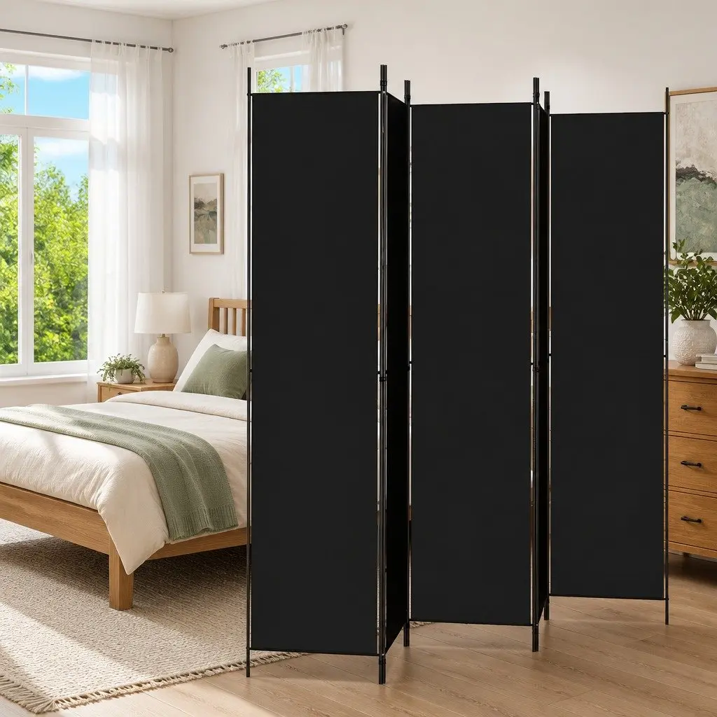 Room Divider Fabric 5-Panel Foldable Privacy Partition Black 250x220 cm