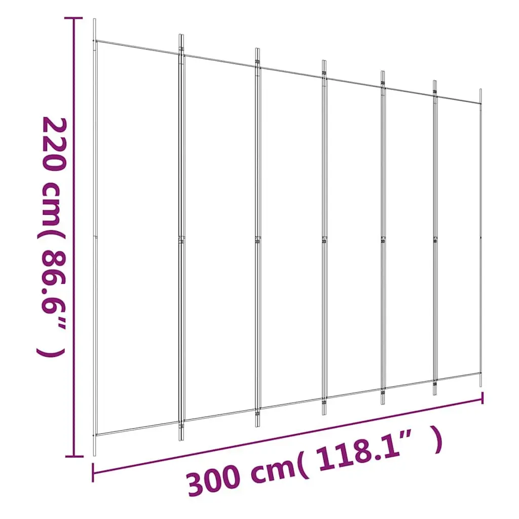 6 Panel Folding Screen Room Divider Fabric Privacy Partition White 300x220cm