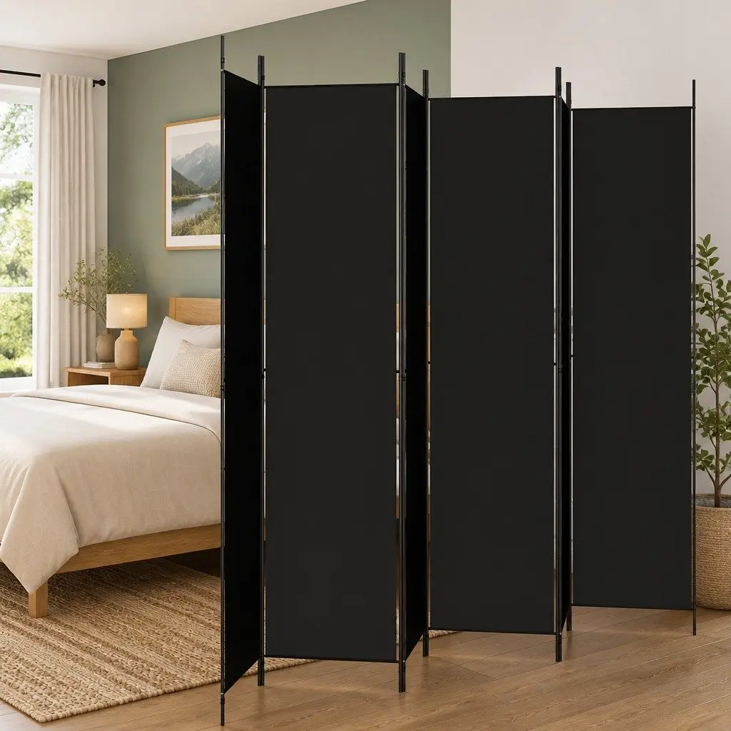6-Panel Room Divider Fabric 300x220cm Foldable Black