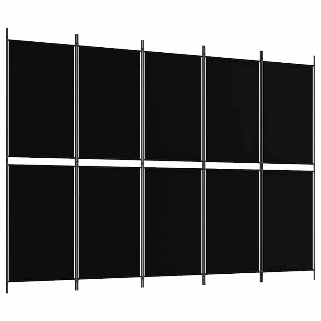 Room Divider Fabric 5-Panel Folding Privacy Screen 250 x 180 cm Black