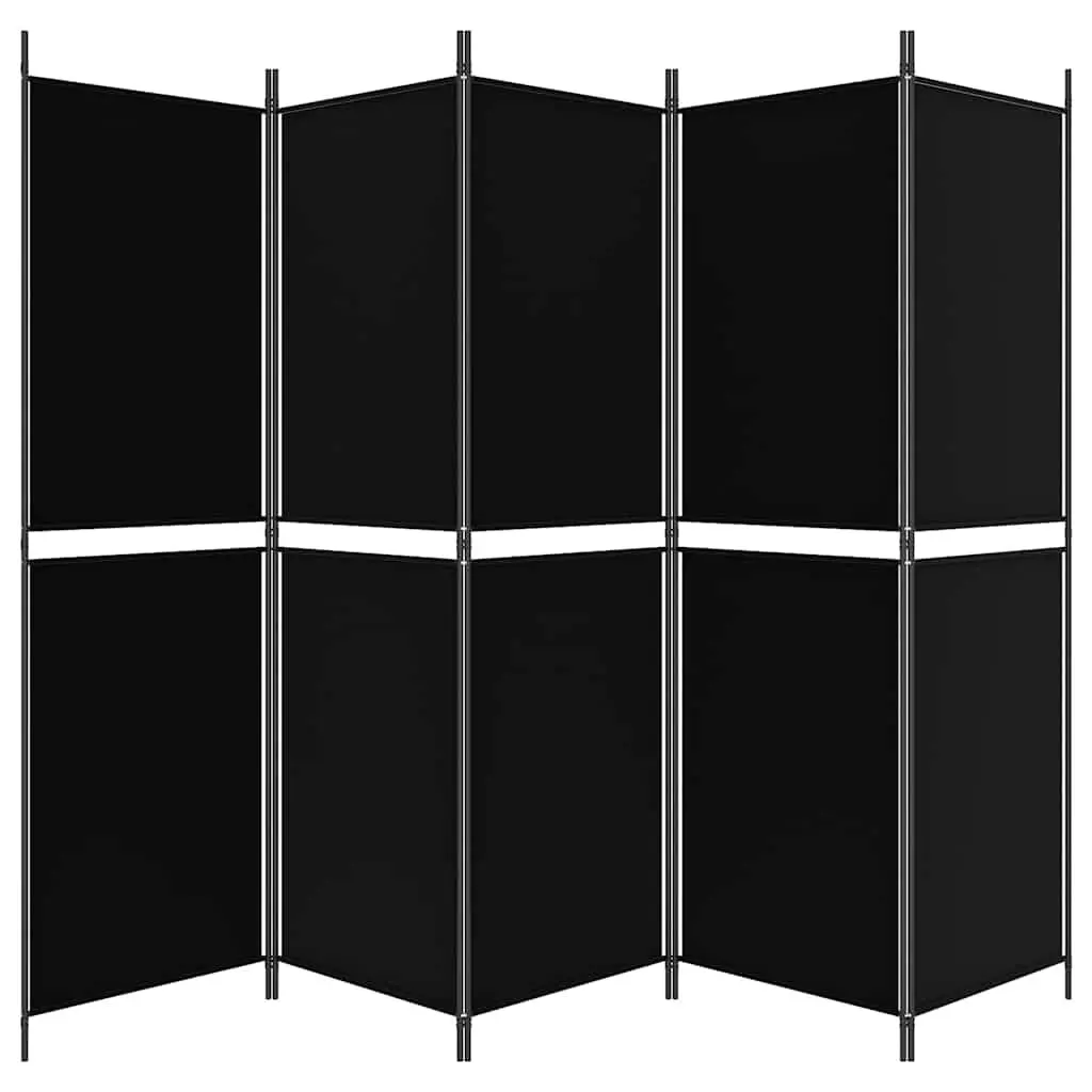 Room Divider Fabric 5-Panel Folding Privacy Screen 250 x 180 cm Black