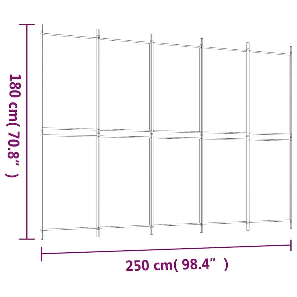 Room Divider Fabric 5-Panel Folding Privacy Screen 250 x 180 cm Black