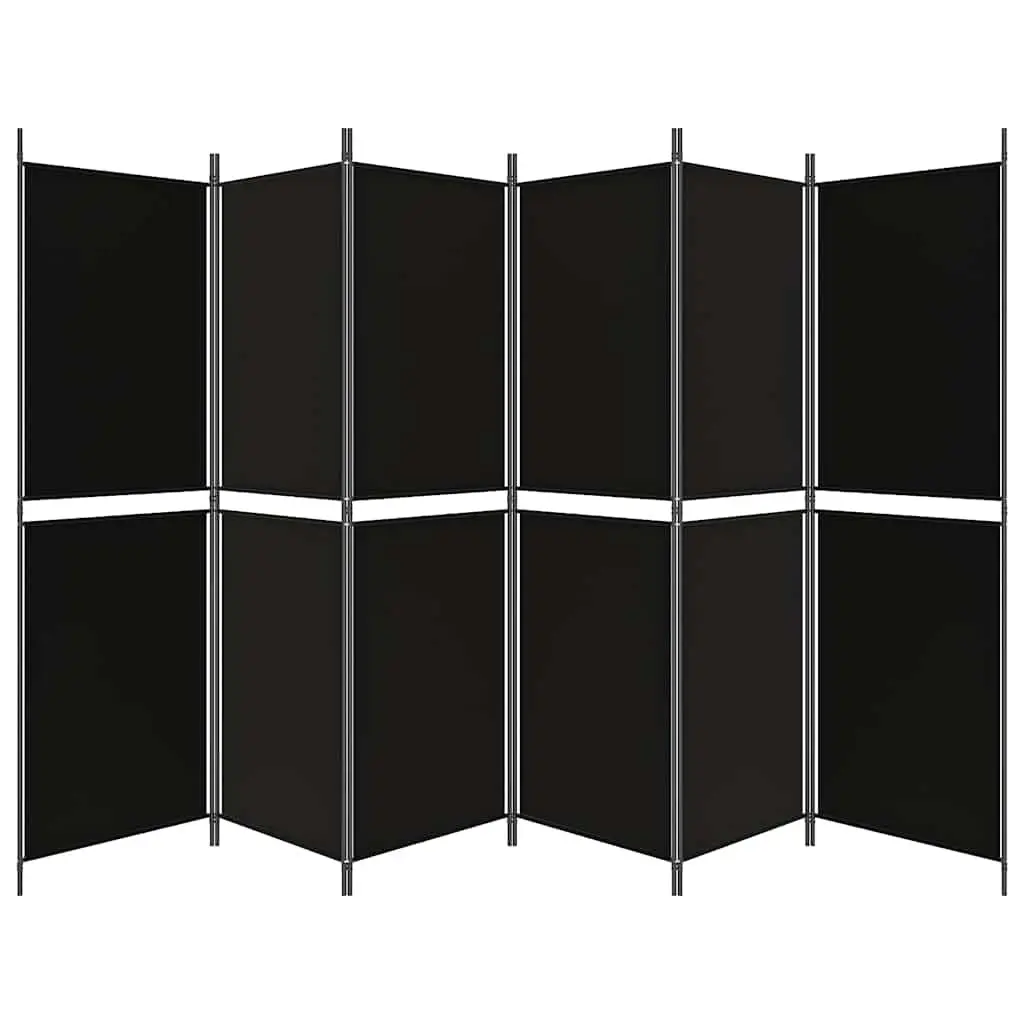 Room Divider Screen Foldable Black Fabric 300x180cm 6 Panel