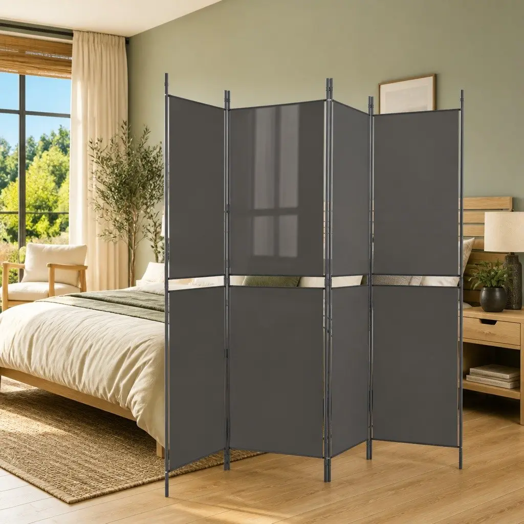 5 Panel Folding Partition Room Divider Anthracite Fabric Privacy Screen 250W x 200H cm