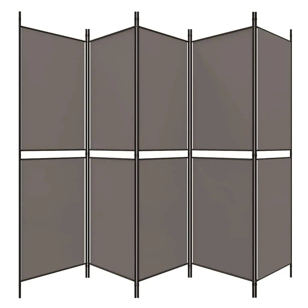 5 Panel Folding Partition Room Divider Anthracite Fabric Privacy Screen 250W x 200H cm