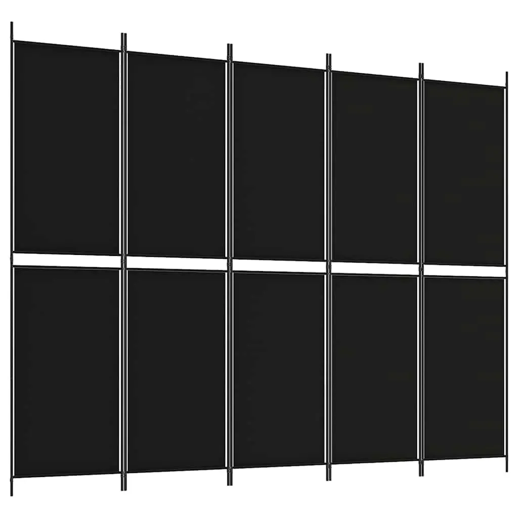 5-Panel Room Divider Screen Fabric 250x200 cm Black Folding Privacy Partition