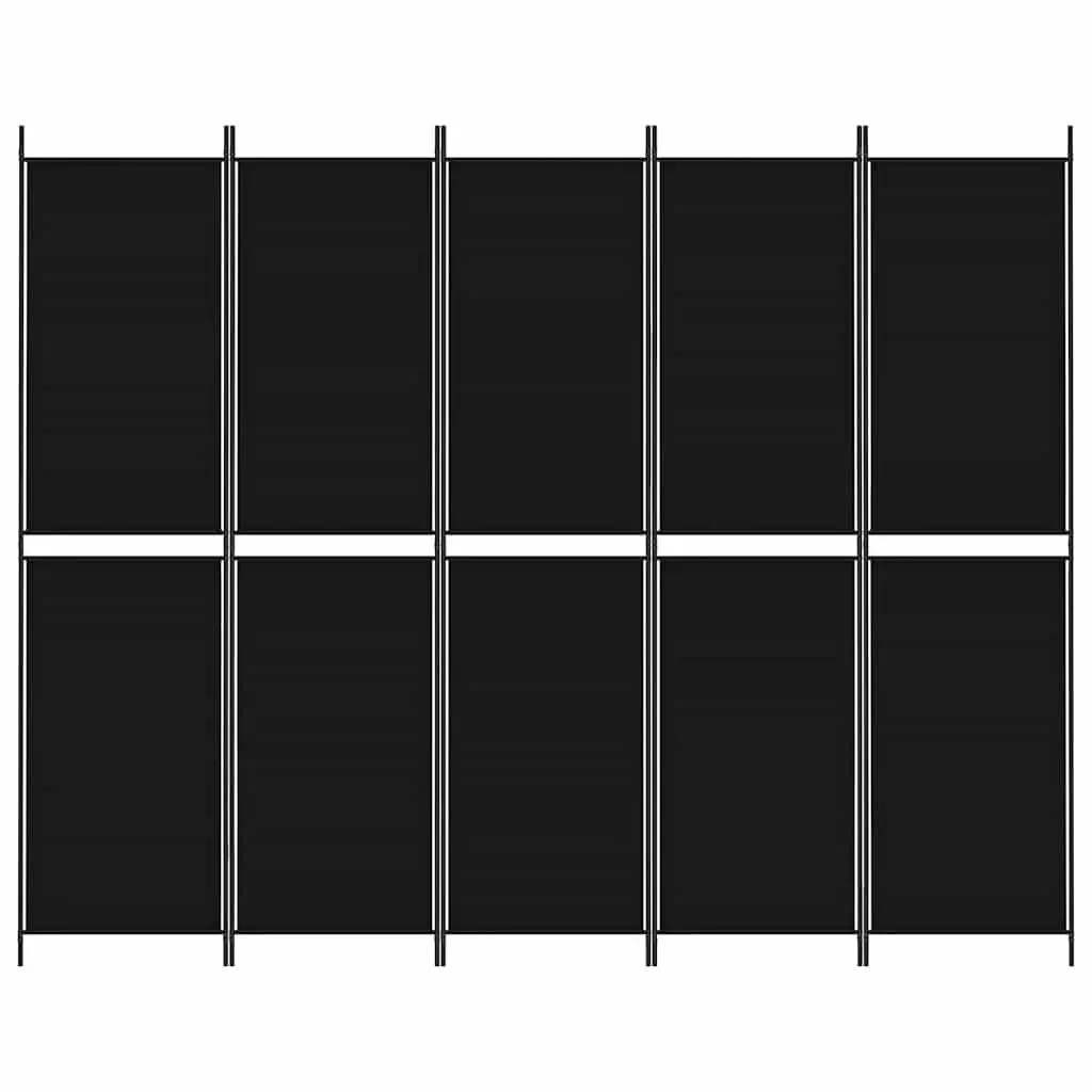 5-Panel Room Divider Screen Fabric 250x200 cm Black Folding Privacy Partition