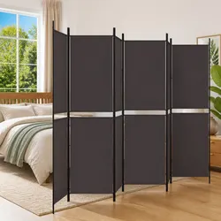 Practical 6-Panel Folding Brown Fabric Room Divider 300x200cm