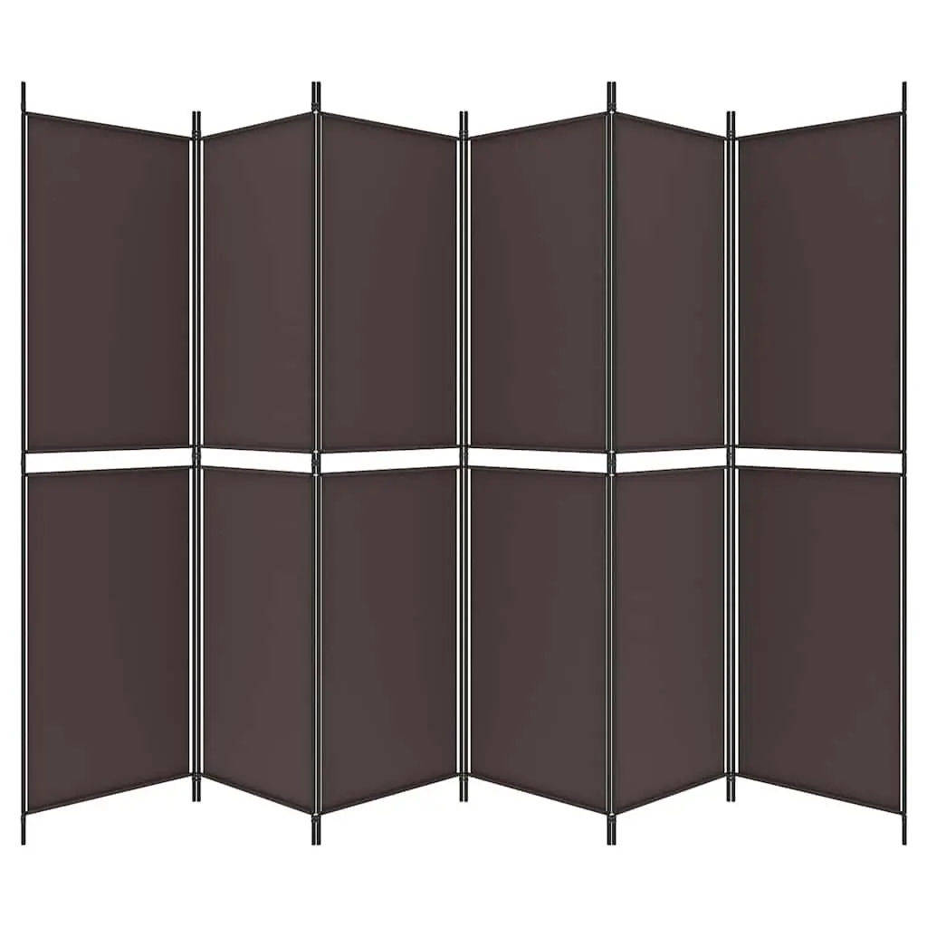 6-Panel Room Divider Fabric 300x200cm Brown Folding Privacy Partition