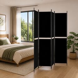 Practical 4-Panel Black Room Divider for Home Use