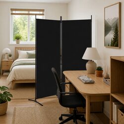 Practical 2-Panel Black Fabric Room Divider for Your Home