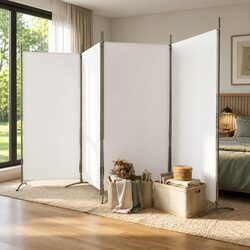 Room Divider 4 Panel White Folding Screen Privacy Partition 346x180cm Fabric