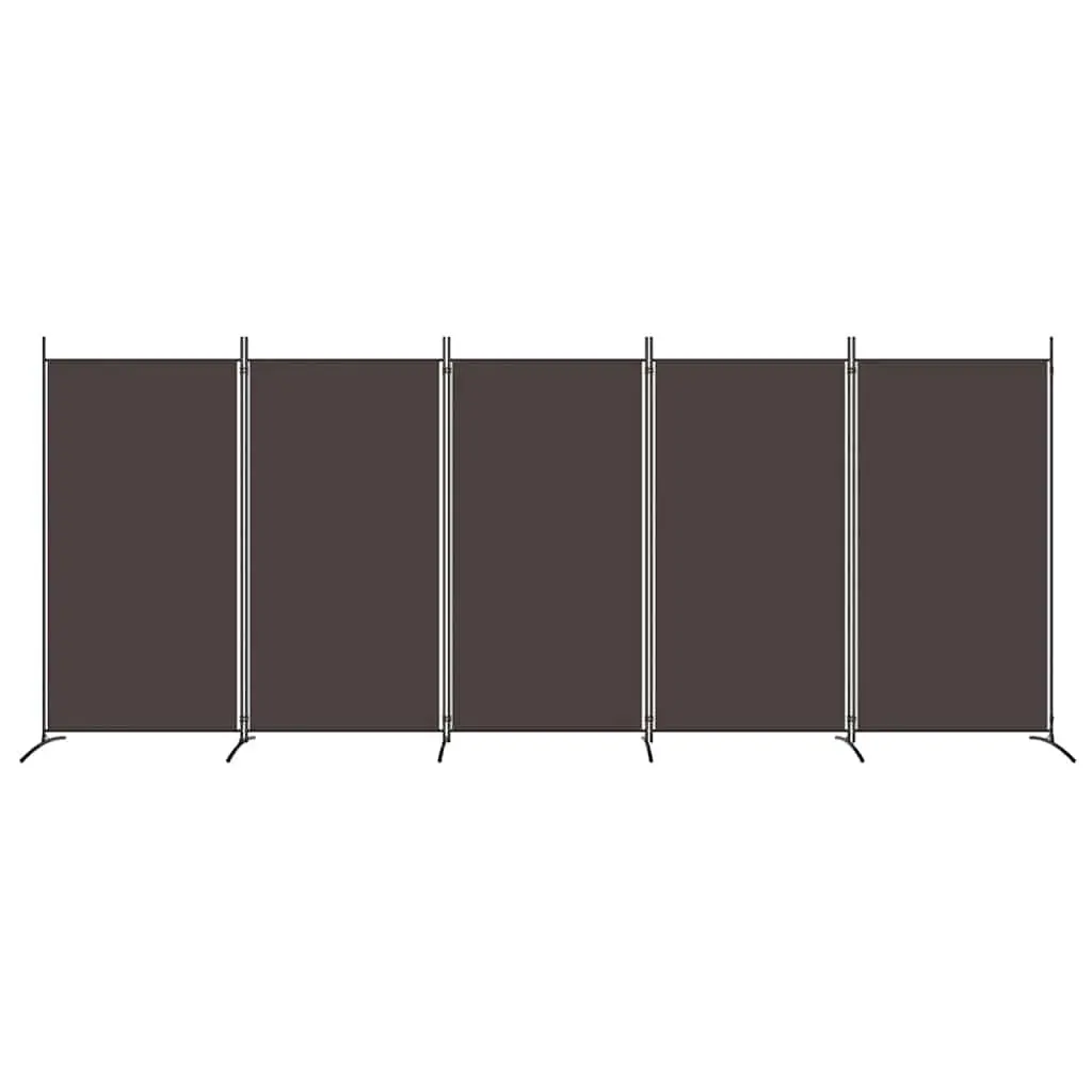 5-Panel Room Divider Fabric Foldable Privacy Partition Brown 433 x 180 cm