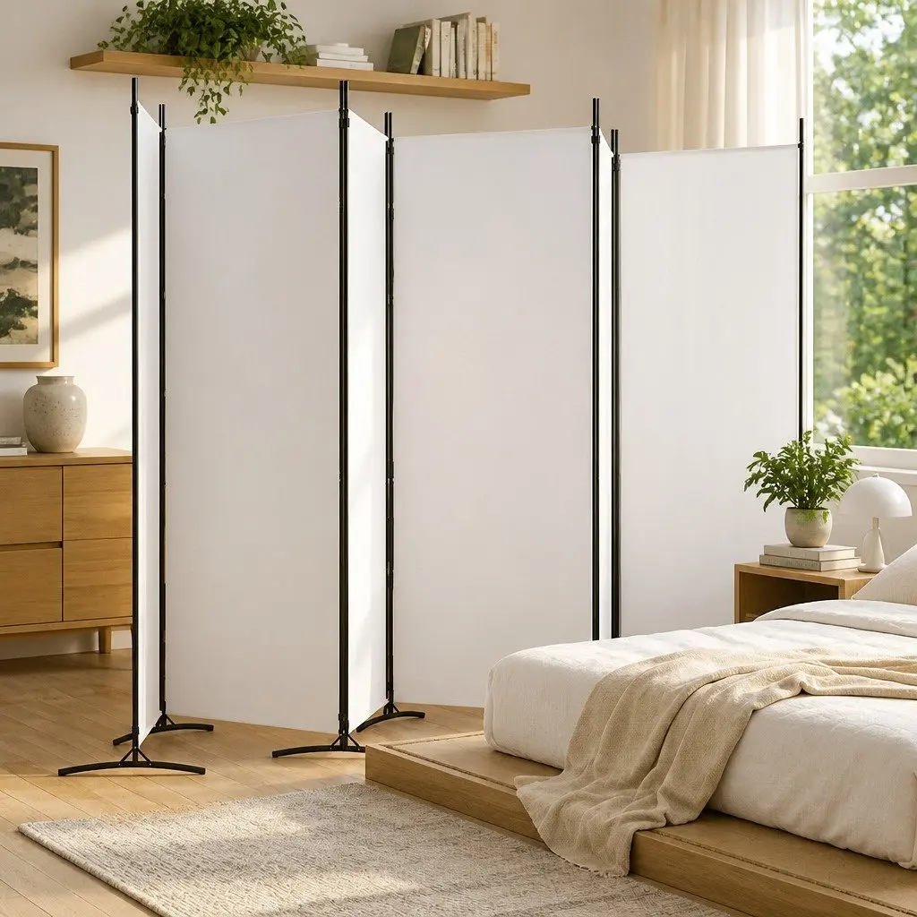 6 Panel Privacy Partition Screen Fabric Foldable White Room Divider