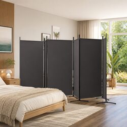 Versatile 6-Panel Room Divider - Brown Fabric, 520x180cm