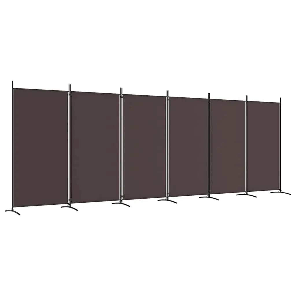 6 Panel Fabric Room Divider Brown Foldable Privacy Screen 520x180cm