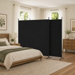 3-Panel Room Divider Screen Foldable Privacy Partition Black Fabric 525x180cm