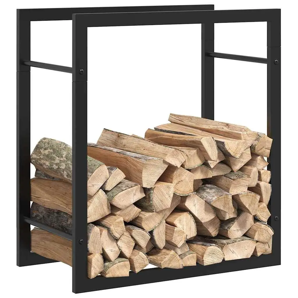 Firewood Holder Steel Elevated Log Storage Rack Black for Fireplace and Garden 50x28x56cm