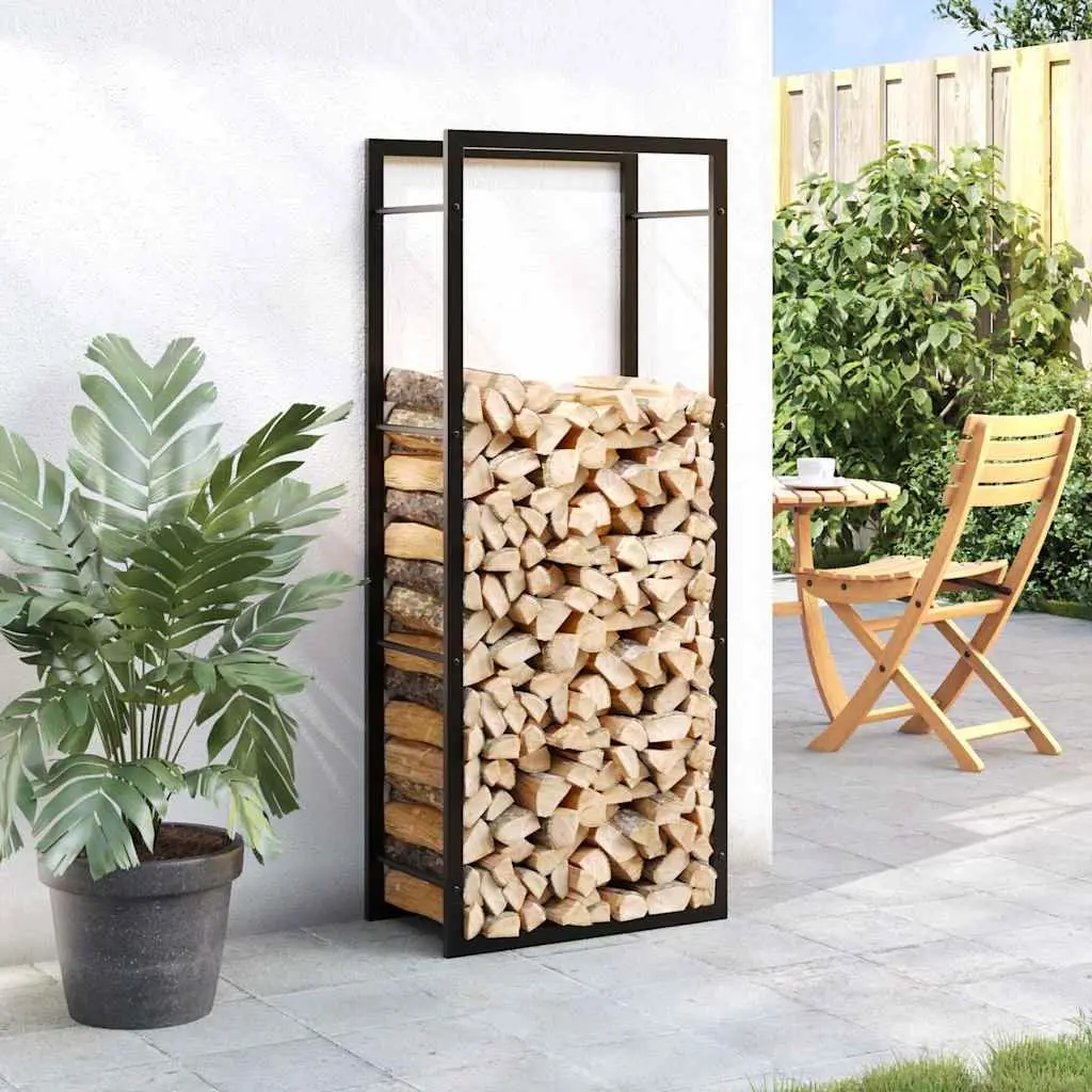Log Rack Firewood Storage Holder Black Steel Fireplace Wood Stove Outdoor Indoor