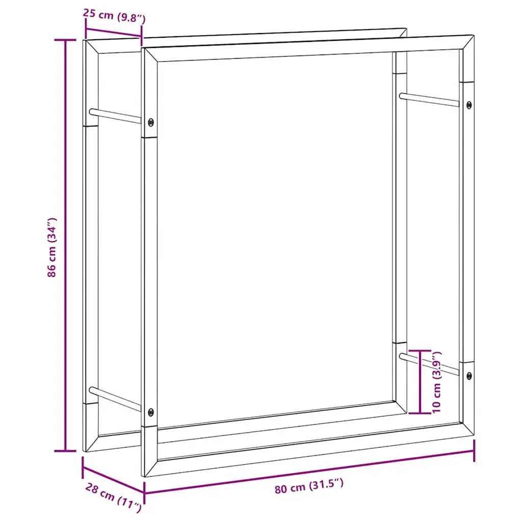Firewood Rack Black Powdered Steel 80 x 28 x 86 cm Outdoor Indoor Fireplace Wood Stand