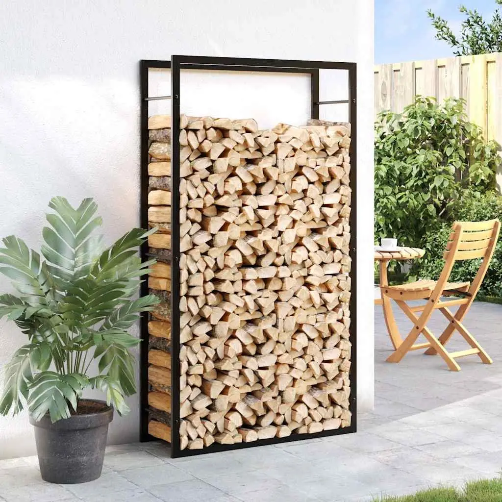 Firewood Rack Black Powdered Steel 80 x 28 x 154 cm