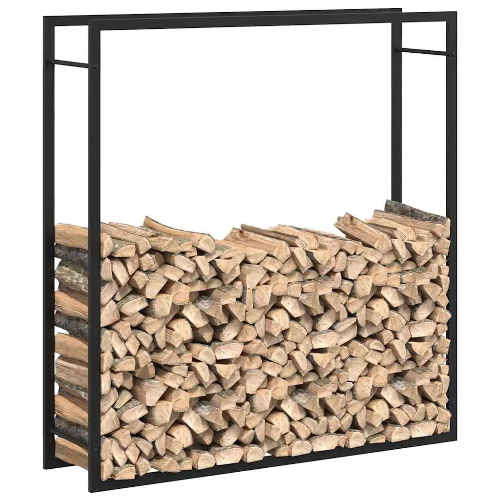 Firewood Storage Holder Steel Outdoor Garden Black Rack 110x28x116cm