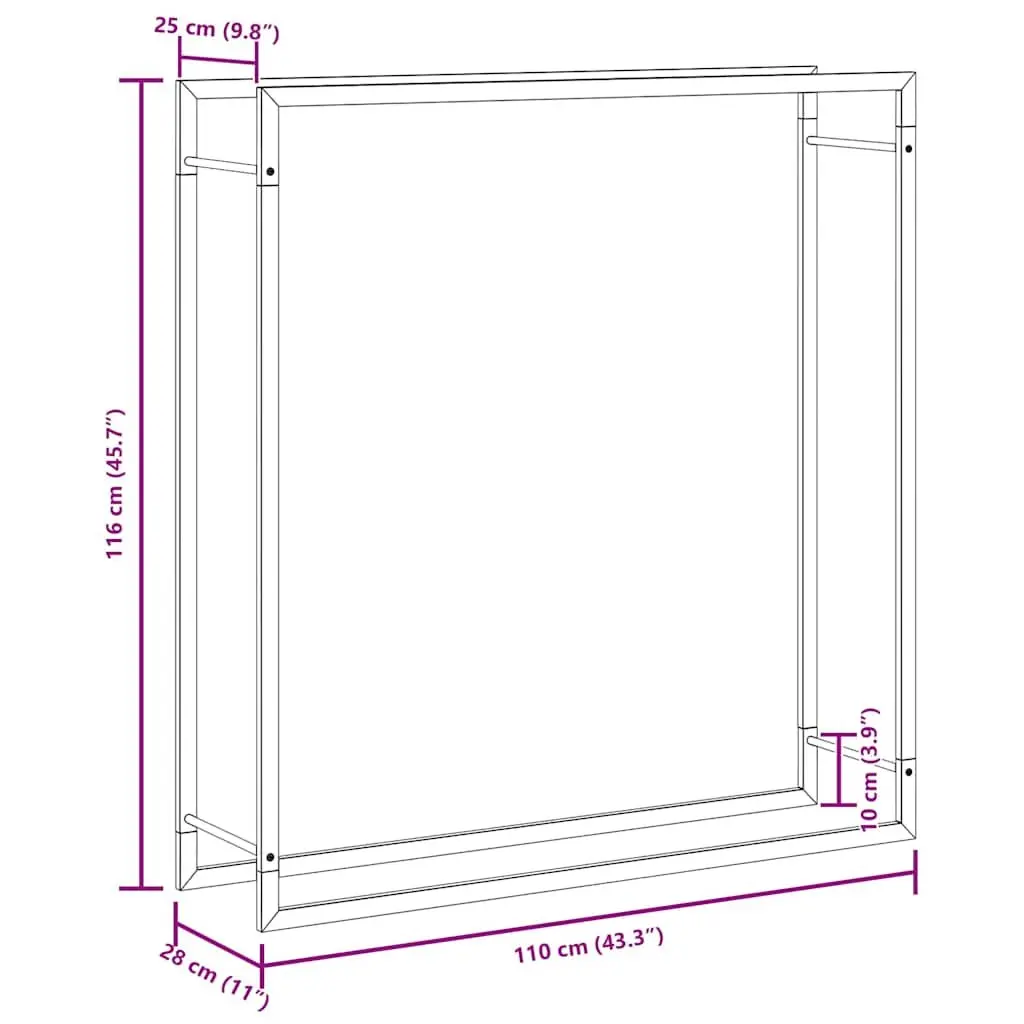 Firewood Storage Holder Steel Outdoor Garden Black Rack 110x28x116cm