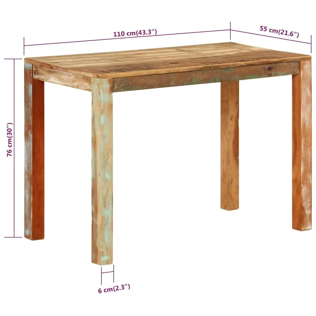 Dining Table 110x55x76 cm Solid Reclaimed Wood Kitchen Room Furniture