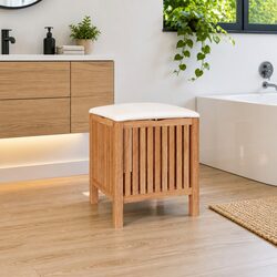 Practical Wooden Bathroom Stool for Laundry and Seating