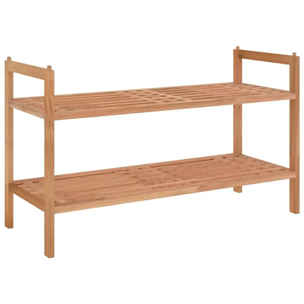 Shoe Rack Solid Walnut Wood 2 Shelves Brown Stackable