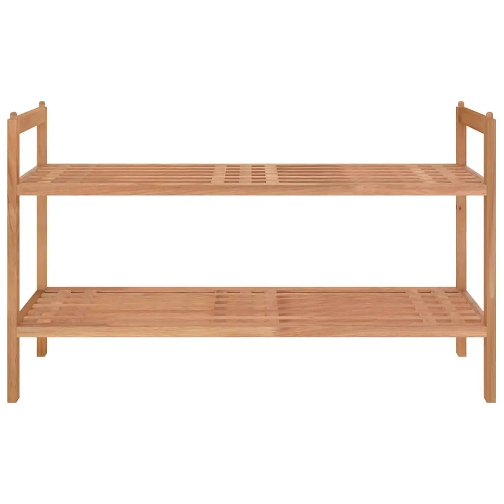 Shoe Rack Solid Walnut Wood 2 Shelves Brown Stackable