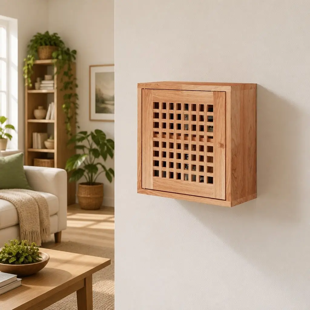 Brown Solid Wood Wall Mounted Cabinet 42x18x42cm 2 Compartment Storage Organizer