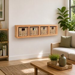 Functional Wall Shelf with 4 Baskets, 62x18x16 cm