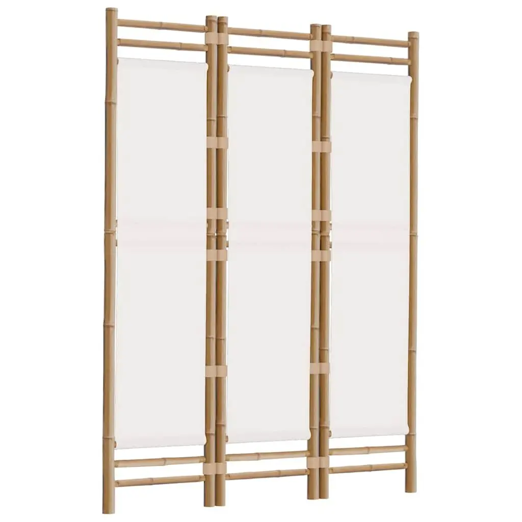 Room Divider Bamboo 3-Panel Folding Privacy Screen Canvas Cream Indoor