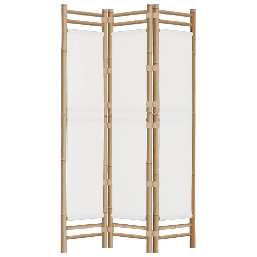 Room Divider Bamboo 3-Panel Folding Privacy Screen Canvas Cream Indoor