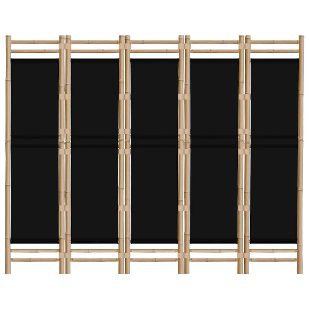 5 Panel Folding Privacy Screen Bamboo Canvas 200cm Black Room Divider