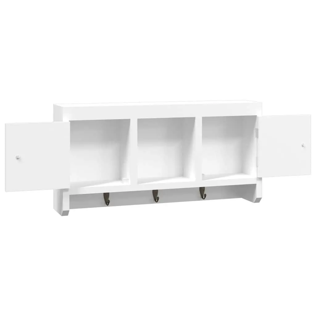 Key Cabinet Wall-Mounted Engineered Wood White Storage Organiser with Hooks Compartments Shelf 40 x 8.5 x 20 cm