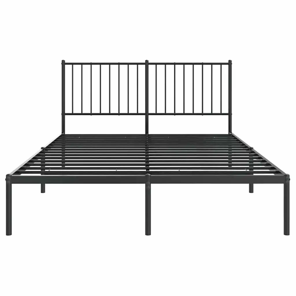 Metal Bed Frame 135x190cm Black Powder Coated Steel with Slats and Headboard for Bedroom Furniture